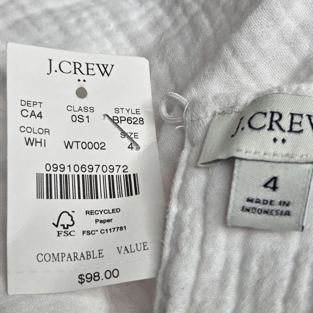 NWOT J. Crew Women's White Mini Gauze Dress - Picture 6 of 7